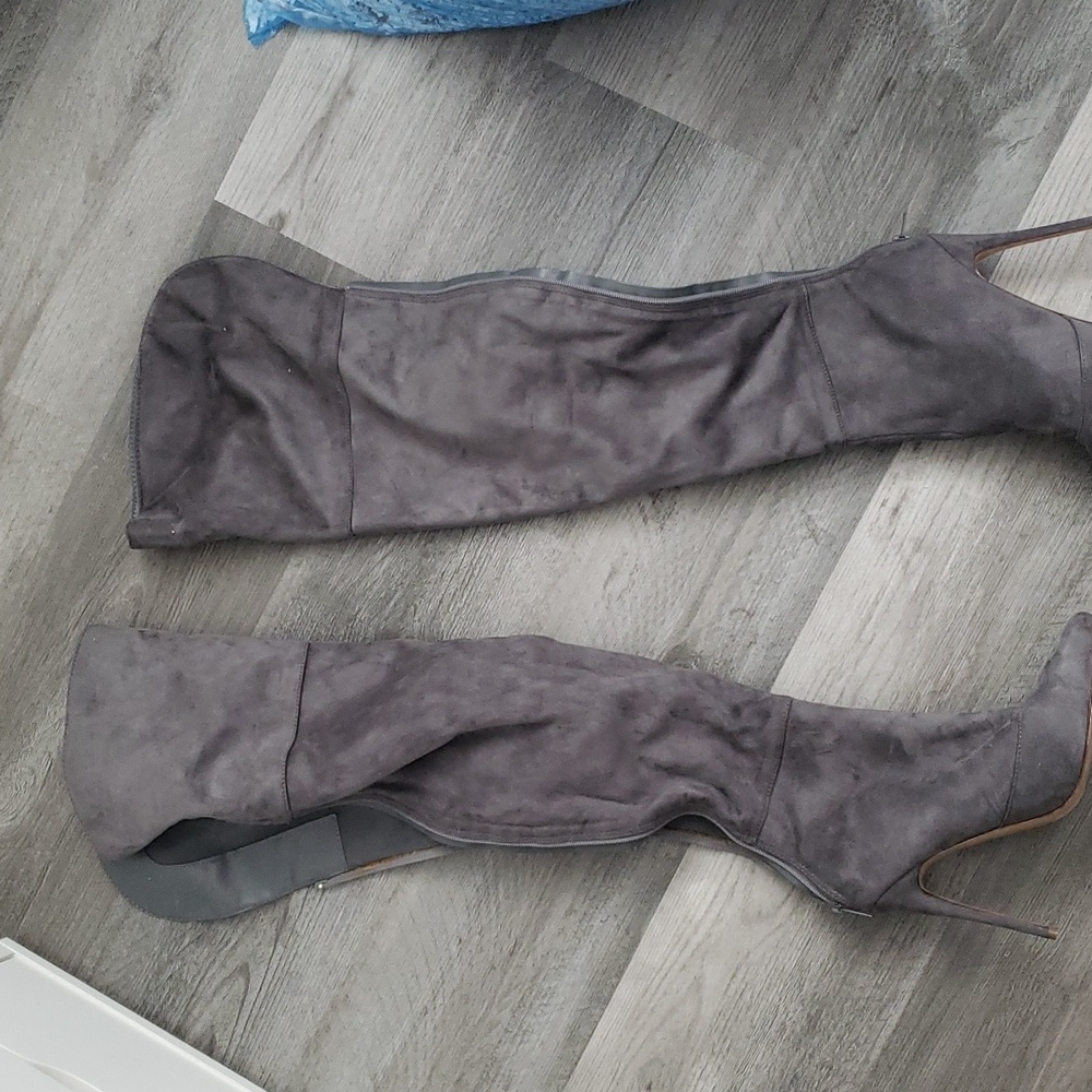 Grey thigh high boots